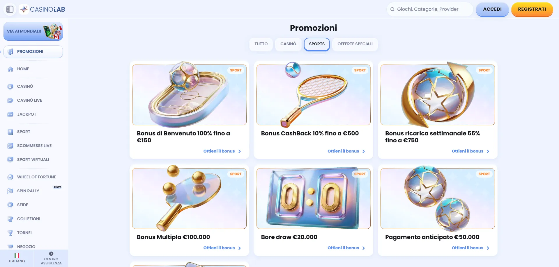Casinolab Casino bonus di benvenuto fino a &euro;500 pi&ugrave; 200 giri gratuiti